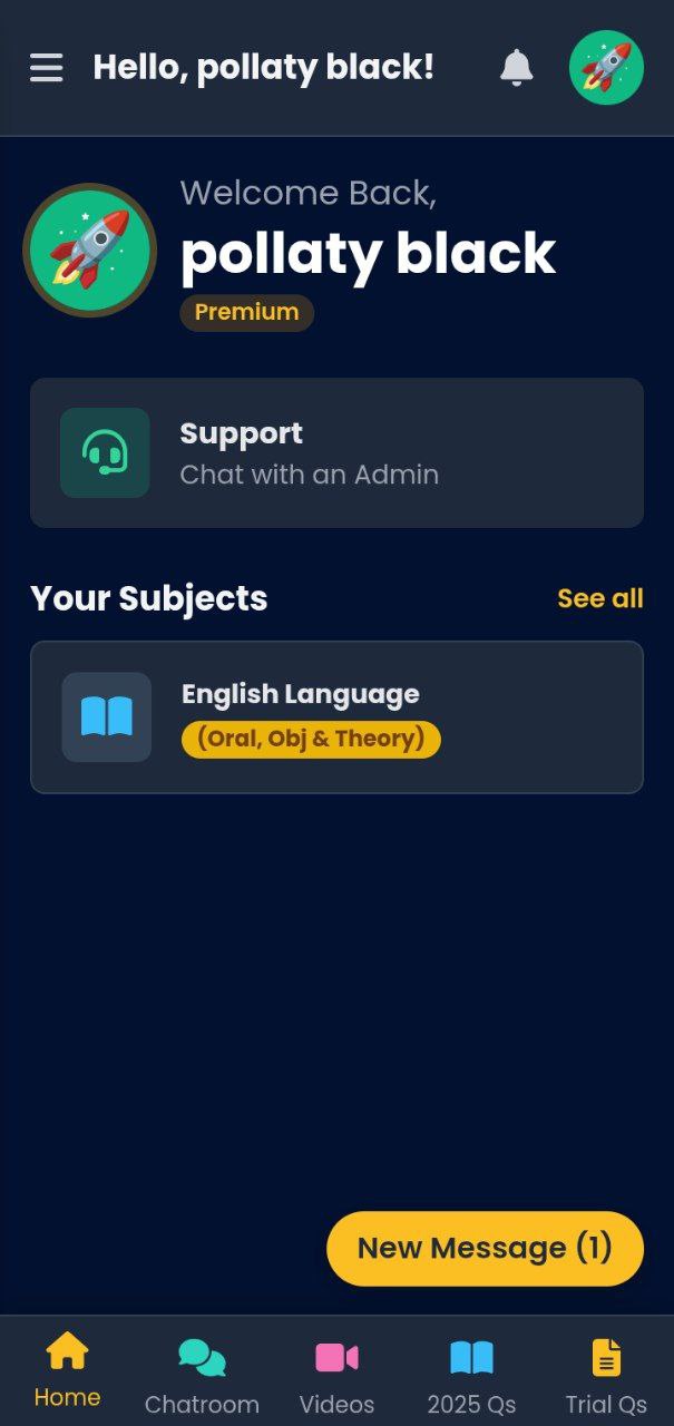 Smartphone mockup showcasing the WASSCE Ace app